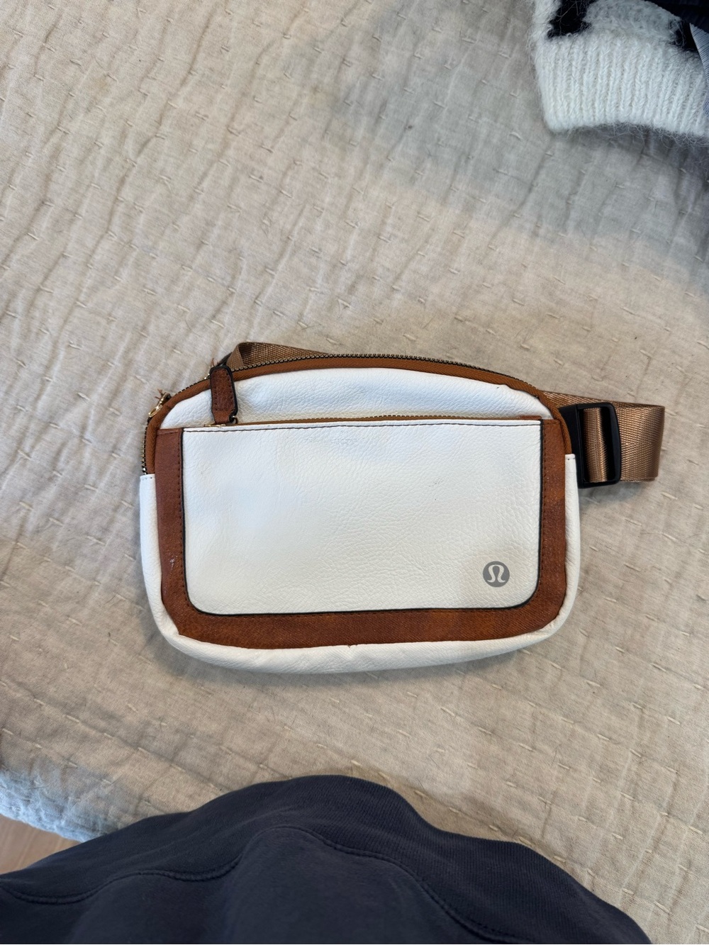 lululemon athletica White and Brown Leather-Trim Belt Bag